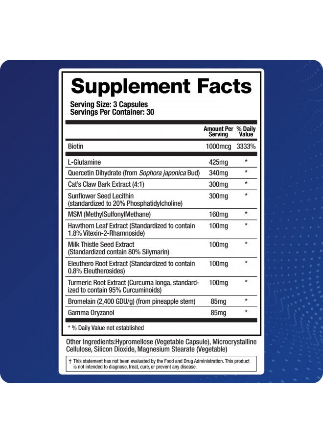BioMatrix - BioMatrix Leaky Gut Repair Supplement, IBS Relief, L-Glutamine, Quercetin, Cat's Claw, MSM, Hawthorn Leaf, Digestive Support for Men and Women, 1-Month Supply | 90 Veggie Caps - Image 1