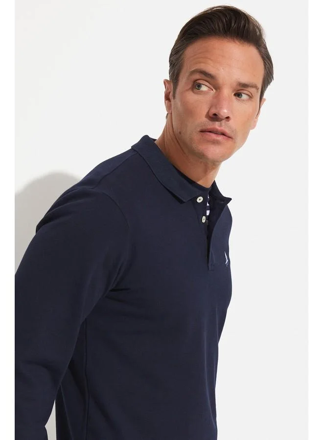 جون June Men Regular Fit Embroidered Long Sleeve Polo Neck Tshirt Dark Navy