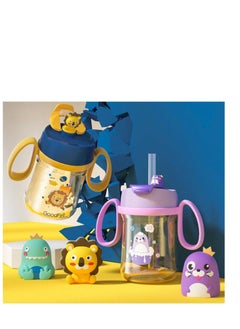 Generic Kids Water Bottle with Straw, 350ML Measurement Handle BPA-Free for School, Children's Suction Nozzle Plastic Scale Cup Portable Pop Up Cover Learning Drinking Straw  - Image 2