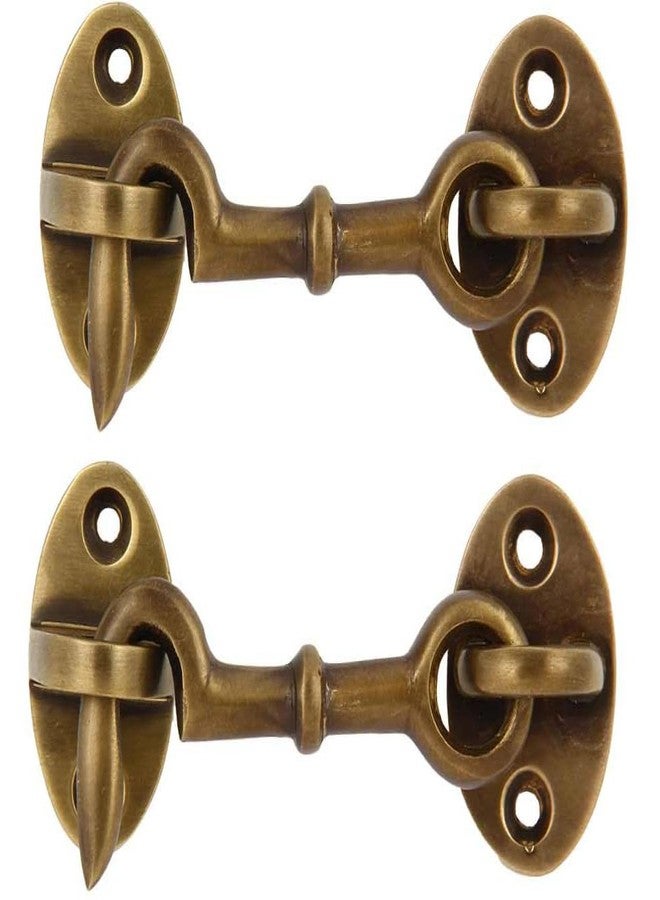 A29 Cabin Hook, 2 3/4 inches Brass Latch, Cabin Door Gate Latches, Window Sash Catch Hook Lock Barn Door Locks and Latches, Antique Brass Finish - Set of 2 - Image 1