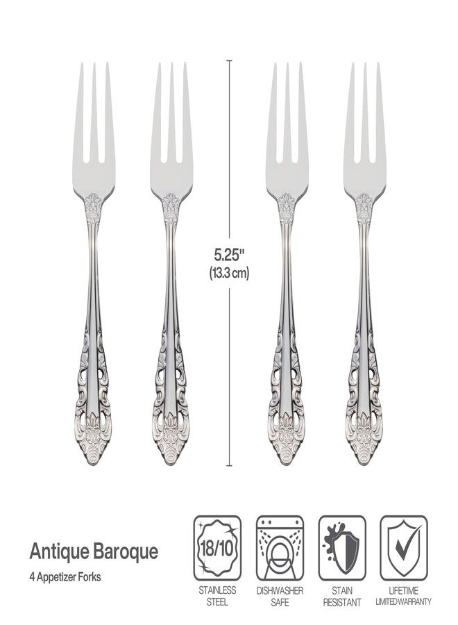 Wallace Antique Baroque 18.10 Stainless Steel Appetizer Forks, Set of 4 - Image 3