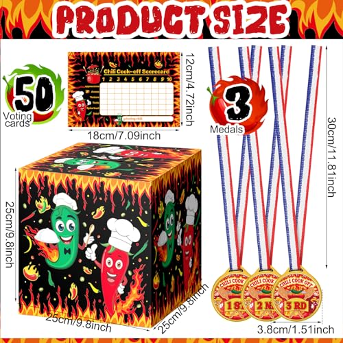 WinnerWhy Chili Cook off Contest Ballot Box with 50 Pcs Voting Cards and 3 Pcs Trophy Award Ribbons Medal for Chili Cook off Game Award Prizes Party Supplies Decorations - Image 3