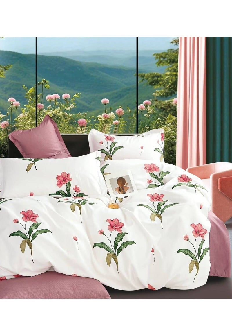 6-Pieces Glace Cotton Printed Fancy Comforters Set Fixed duvet, fitted bedsheets and pillowcase King Size F01