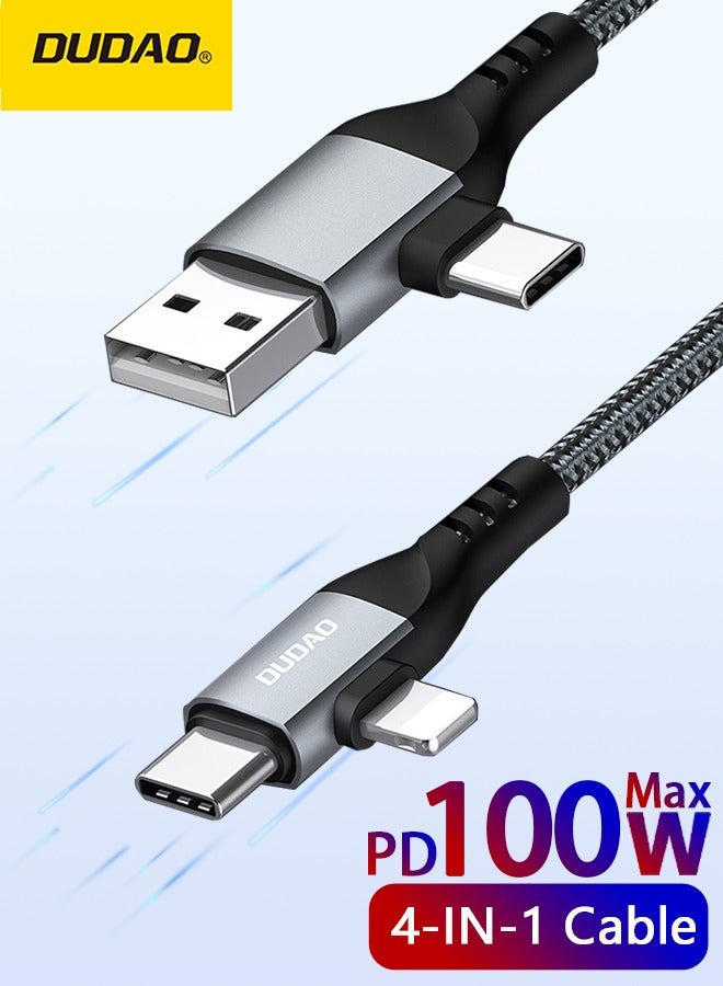 DUDAO 4-in-1 Fast Charge Cable, Aluminum Alloy Cable for Lightning and Type-C Devices, with PD and USB Charging Support, 1 Meter - Image 1