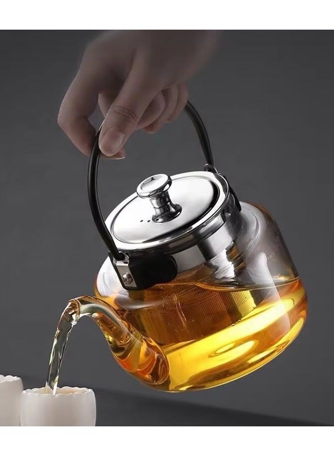 tbh 1200ml Glass Teapot with Stainless Steel Infuser, Heat Resistant, Stovetop Safe, Removable Filter, Loose Leaf Tea Kettle - Image 2