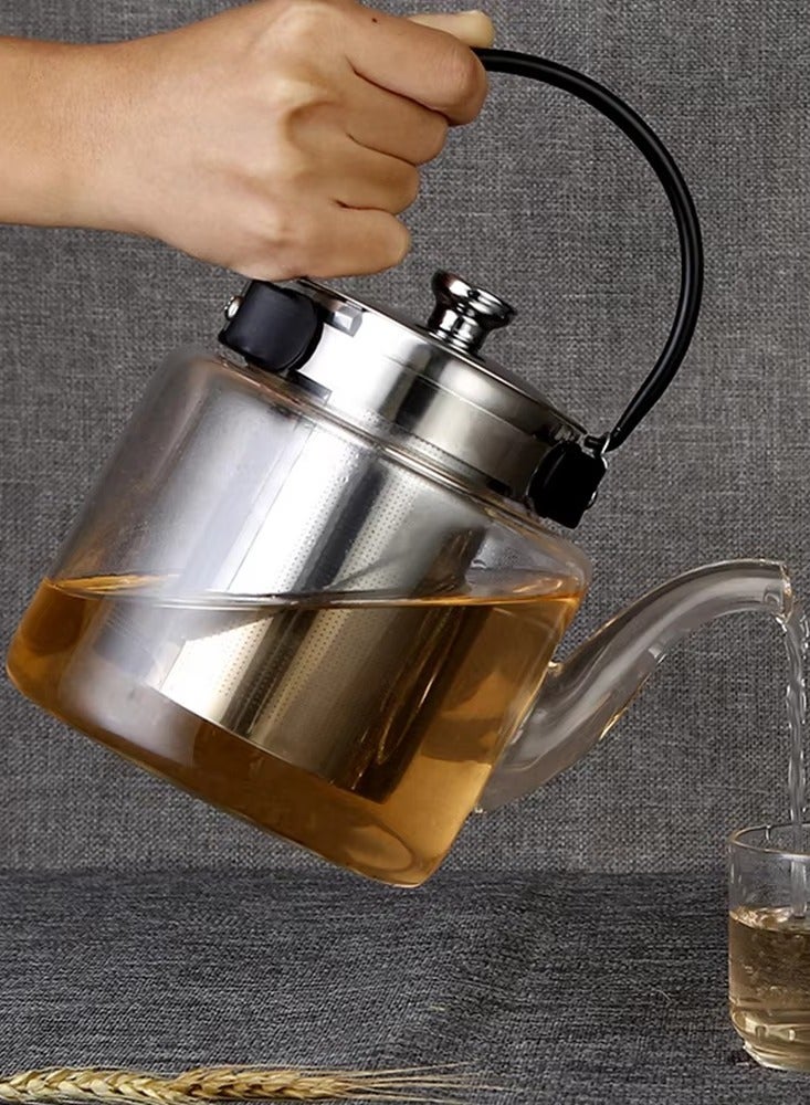 tbh 1200ml Glass Teapot with Stainless Steel Infuser, Heat Resistant, Stovetop Safe, Removable Filter, Loose Leaf Tea Kettle - Image 3