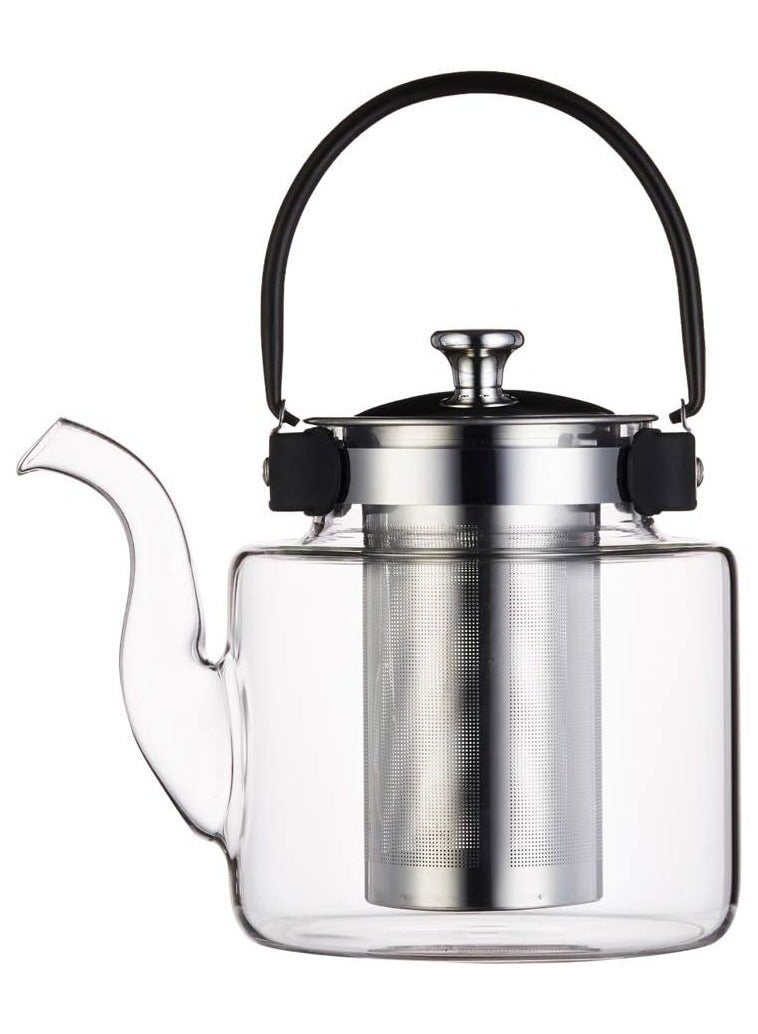 tbh 1200ml Glass Teapot with Stainless Steel Infuser, Heat Resistant, Stovetop Safe, Removable Filter, Loose Leaf Tea Kettle - Image 1