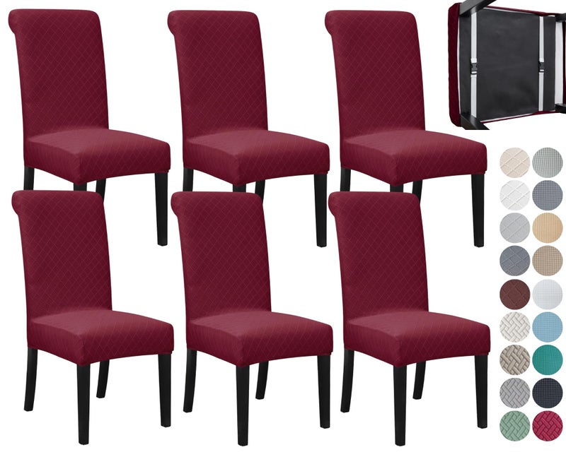 Springrico 6 حزمة أغطية غرفة الطعام مع حزام المقعد تمتد بارسونز كرسي Slipcover قابلة للغسل عيد الميلاد كرسي غطاء محامي المقعد القابل للإزالة مجموعة من 6 S2- النبيذ الأحمر - Image 1