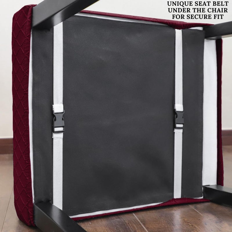 Springrico 6 حزمة أغطية غرفة الطعام مع حزام المقعد تمتد بارسونز كرسي Slipcover قابلة للغسل عيد الميلاد كرسي غطاء محامي المقعد القابل للإزالة مجموعة من 6 S2- النبيذ الأحمر - Image 5