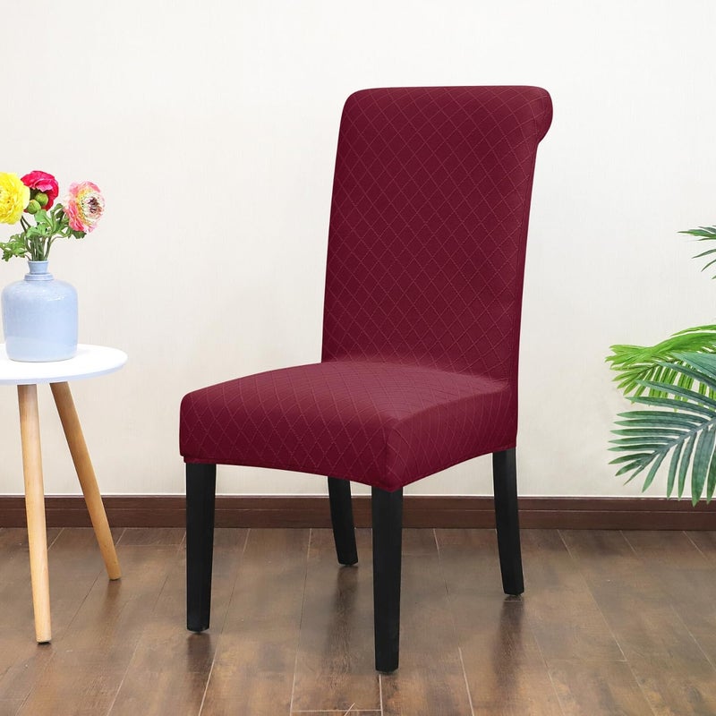 Springrico 6 حزمة أغطية غرفة الطعام مع حزام المقعد تمتد بارسونز كرسي Slipcover قابلة للغسل عيد الميلاد كرسي غطاء محامي المقعد القابل للإزالة مجموعة من 6 S2- النبيذ الأحمر - Image 2