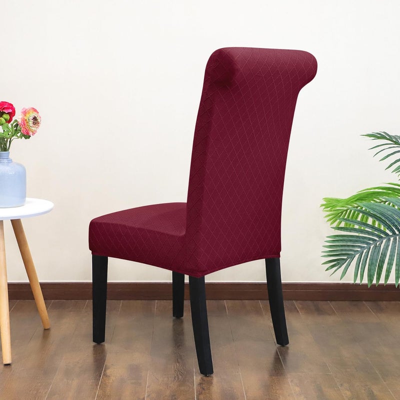 Springrico 6 حزمة أغطية غرفة الطعام مع حزام المقعد تمتد بارسونز كرسي Slipcover قابلة للغسل عيد الميلاد كرسي غطاء محامي المقعد القابل للإزالة مجموعة من 6 S2- النبيذ الأحمر - Image 3