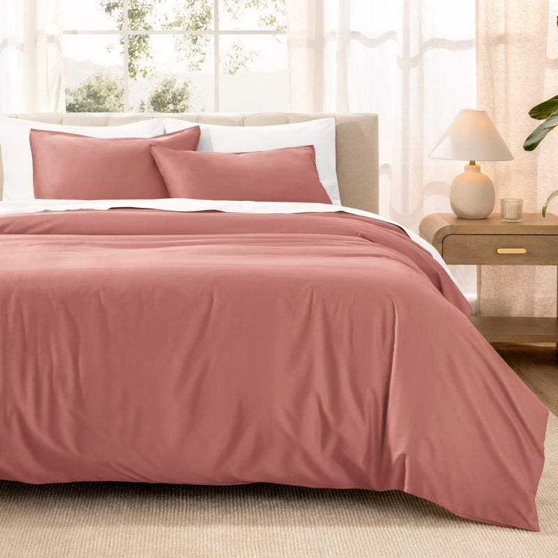 Bare Home 100 Organic Cotton Sateen Duvet Cover Set FullQueen Size 400 Thread Count Smooth Sateen Weave Warm Luxurious Duvet Cover Queen Dusty Rose