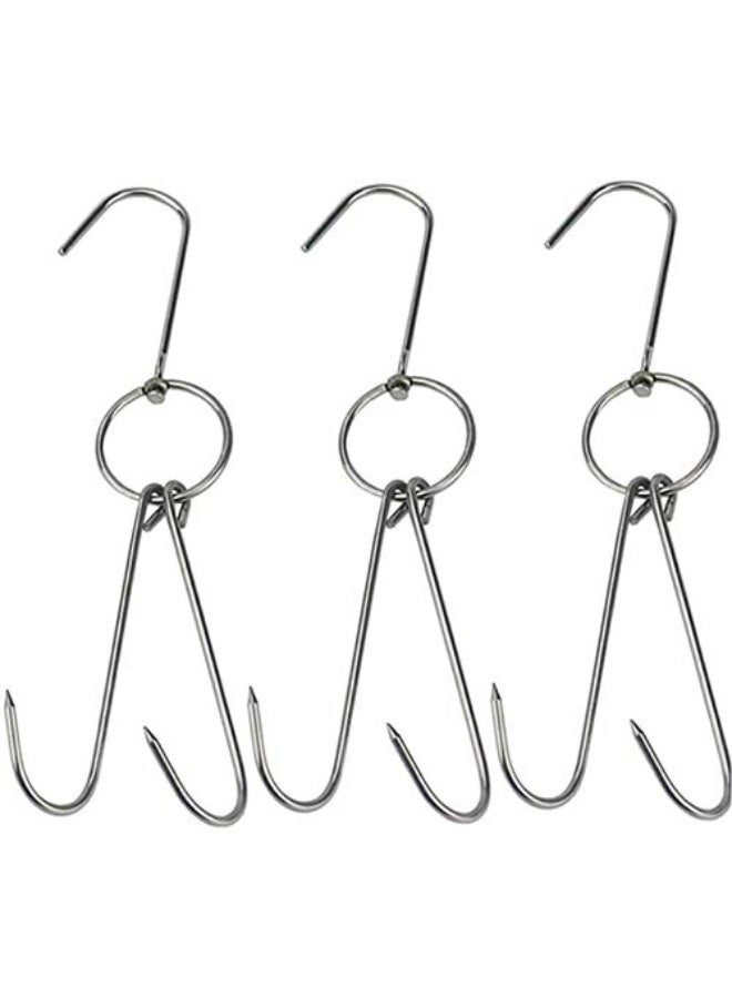 jaexest 9.4" Stainless Steel Double Meat Hooks Roast Duck Bacon Shop Hook BBQ Grill Hanger Cooking Tools Accessories (3Packs) - Image 1