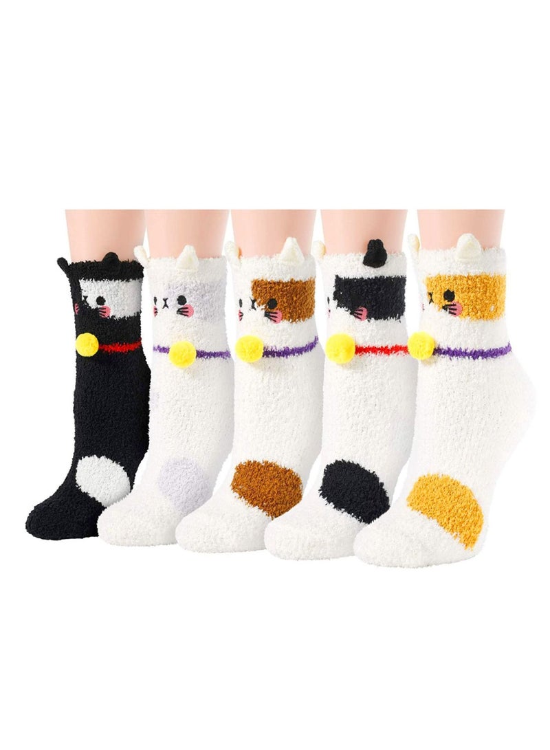 Excefore Women Warm Super Soft Socks 5 Pairs Animal Microfiber Slipper Socks, Casual Home Sleeping Fuzzy Cozy Sock  - Image 1