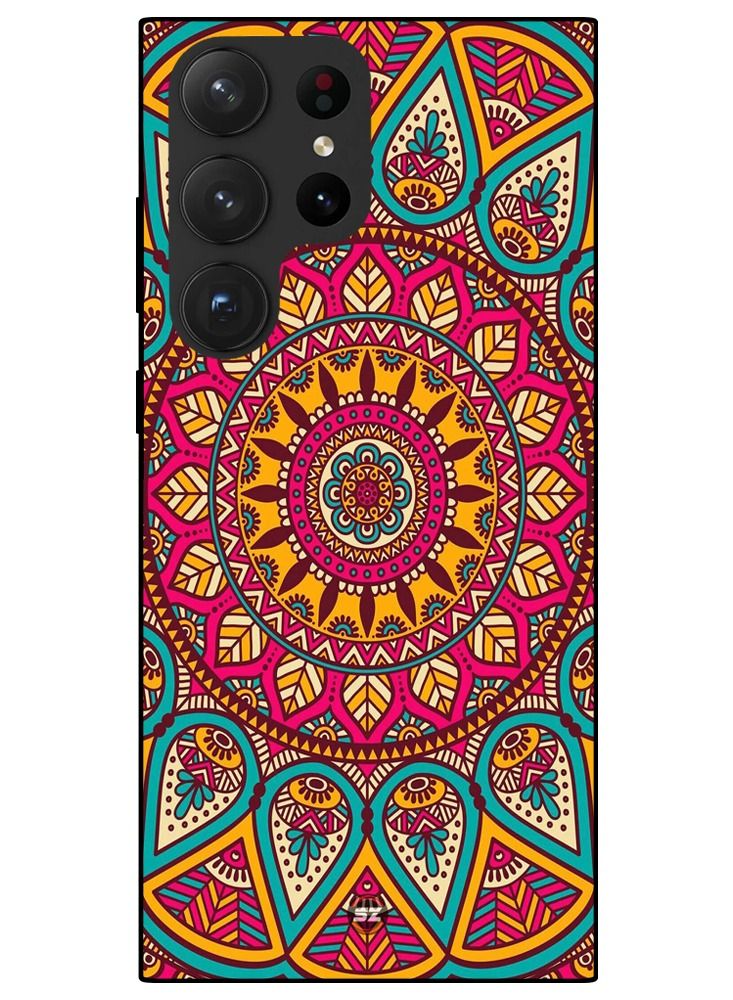 Protective Printed Mobile Cover Lace metallic Mandala Flower For Samsung Galaxy S23 Ultra