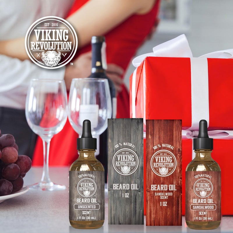 Viking Revolution Sandalwood and Unscented Beard Oil for Men - Natural Mens Beard Oil with Argan Oil and Jojoba Oil - Beard Softener, Strengthens and Moisturizes - Beard Conditioner for Men (2 Pack) - Image 2