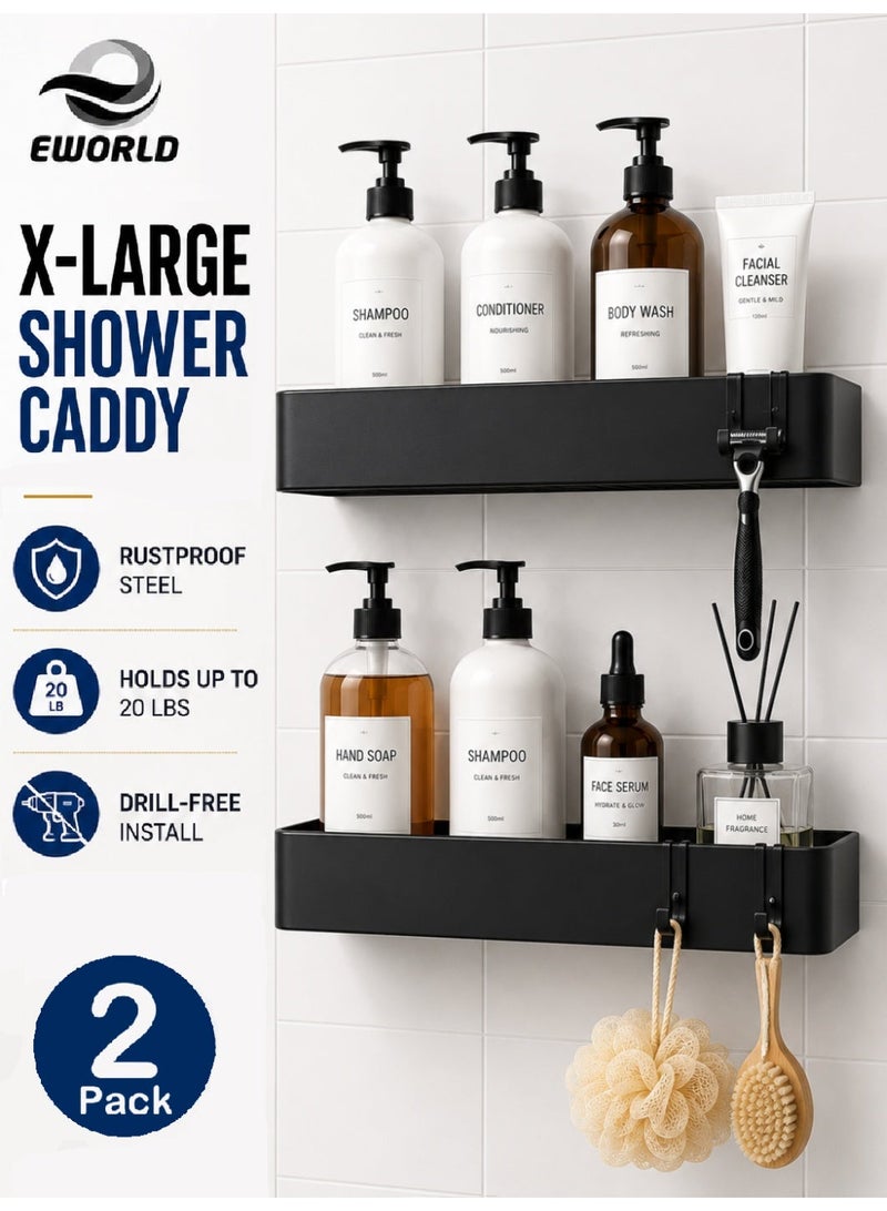 Eworld 2-Piece Shower Caddy Bathroom Shelf, Self-Adhesive No-Drill Installation, Wall-Mounted Shower Organizer, Rustproof Stainless Steel Storage Rack for Bathroom, Toilet & Kitchen - Image 1