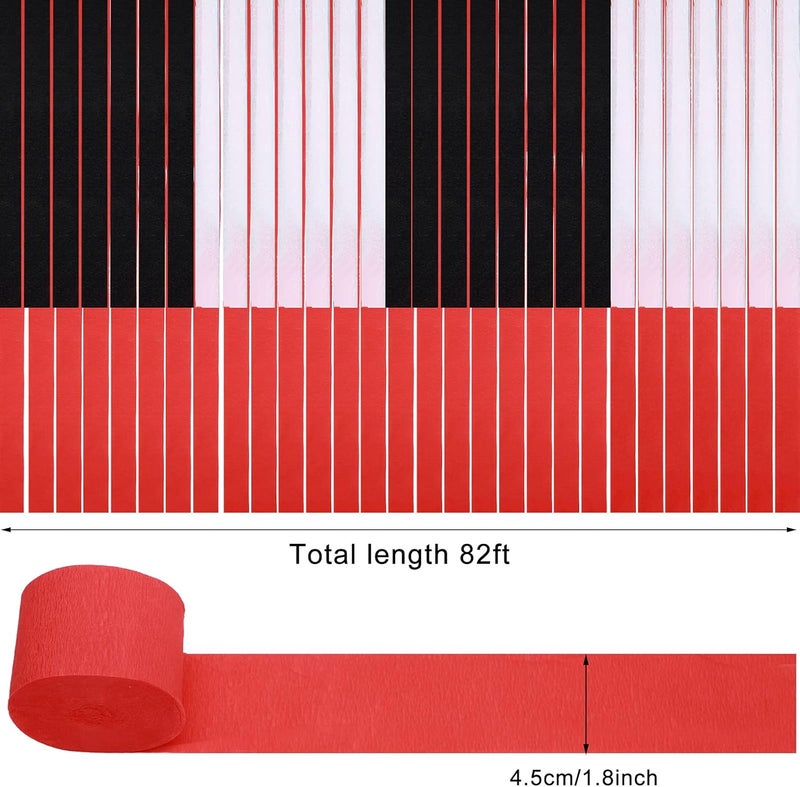 كلاراكو 9 لفات من ورق الكريب لتزيين الحفلات، بطول 246 ياردة، بثلاثة ألوان، لحفلات الزفاف وأعياد الميلاد والتجمعات العائلية ومستلزمات الحفلات (أسود، أبيض، أحمر، تصميم بسيط) - Image 3