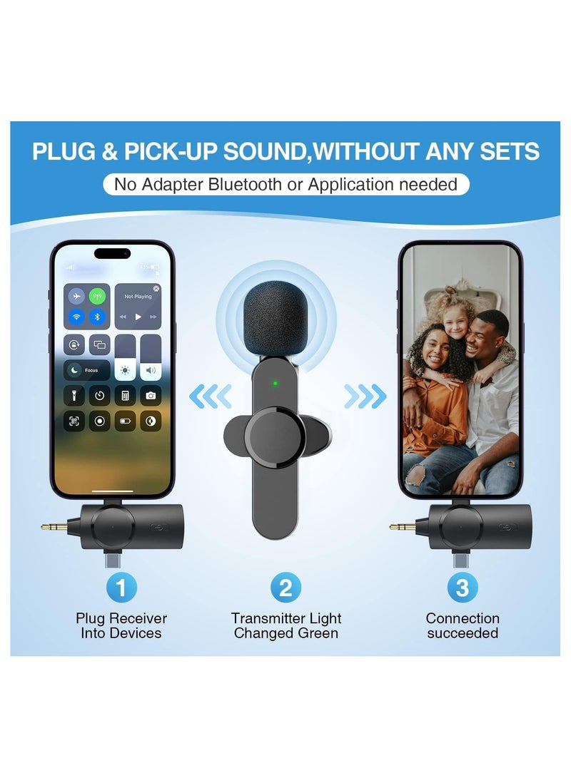 Dual Wireless Lavalier Lapel Microphone for iPhone, Android, Camera-Cordless Double Mics Plug-Play 2.4G Ultra Low Delay Built-in Noise Reduction Chip 7H Long Working Time for Two-Person Creator - Image 2