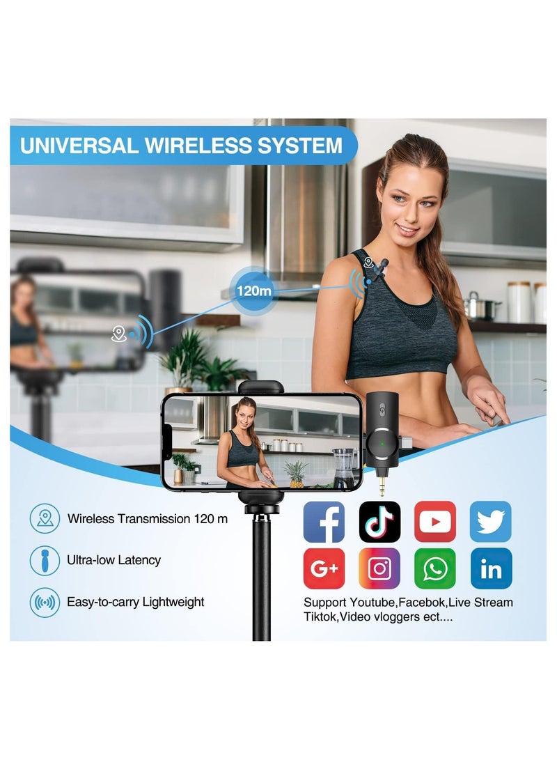 Dual Wireless Lavalier Lapel Microphone for iPhone, Android, Camera-Cordless Double Mics Plug-Play 2.4G Ultra Low Delay Built-in Noise Reduction Chip 7H Long Working Time for Two-Person Creator - Image 3