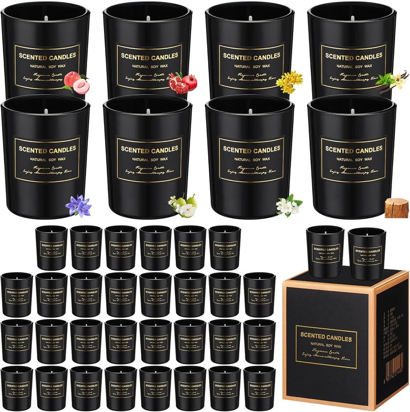 MTLEE 48 Pcs Scented Candles Bulk Thank You Gift Candles Set for Women Aromatherapy Soy Wax Jar Home Long Lasting for Employees Wedding Mother's Day Teacher Birthday Gift(Black)