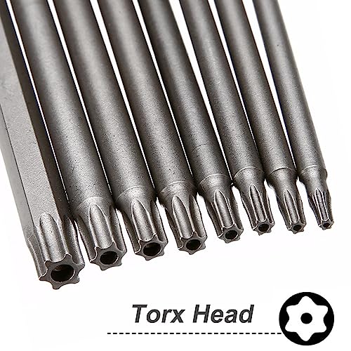 Saipe 8pcs 200mm/7.9" Long Torx Head Screwdriver Bit Set Magnetic Tamper Proof Security Torx Bit Set 1/4" Hex Shank Star Screw Driver Drill Bits T8-T40 - Image 2