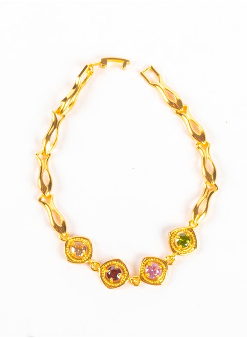 Chinese Gold Bracelet with Multi Colored Zirconic Stones (2)