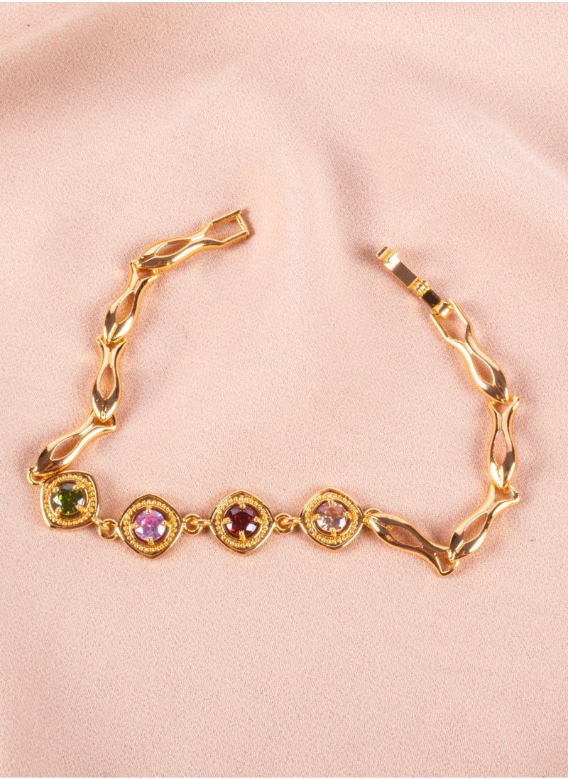The Black Pearl Accessories - Chinese Gold Bracelet with Multi Colored Zirconic Stones (2) - Image 1