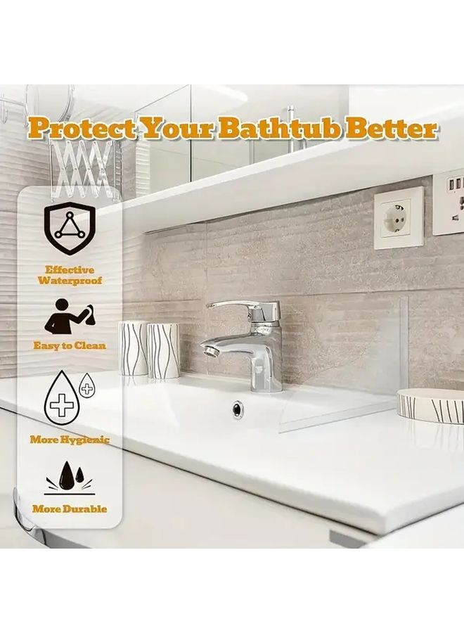 White Transparent Splash Guard Heavy Duty Clear Bathtub and Sink Design Suitable for Shower Bathtub Washbasin Easy Installation with Self Adhesive Strips No Tools Required Enhances Bathroom Safety and Cleaning Efficiency Elegant Appearance Durable Acrylic Material Bathroom Accessory Shower Accessory Bath Splash Guard Shower Seal Strip - Image 4