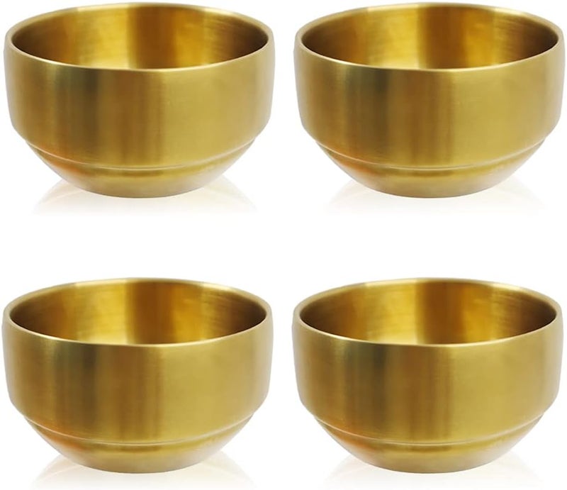Roucerlin 4Pack Thick 304 Stainless Steel Bowls, Small Double Wall Rice Bowls, Stainless Steel Soup Bowl Salad Bowl Noodle Bowl, Metal Bowls for Fruit Cereal Snack Appetizer (Gold, 4.1in) - Image 1