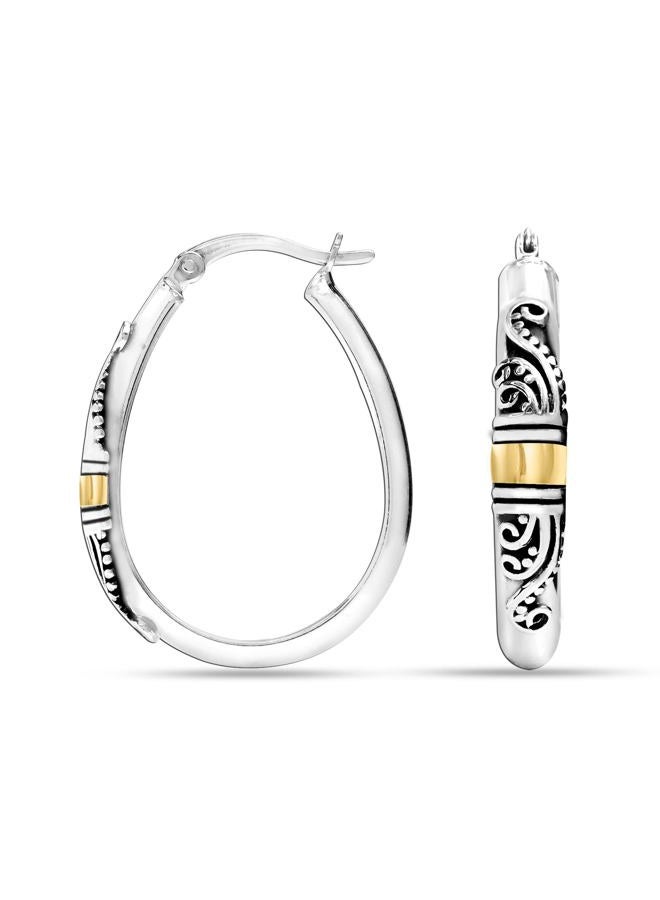 LeCalla 925 Sterling Silver Bali-Style Hoop Earrings Lightweight Click-Top Antique Two-Tone Beaded Italian Bali Style Earring Hoops for Women, Sterling Silver, No Gemstone - Image 1