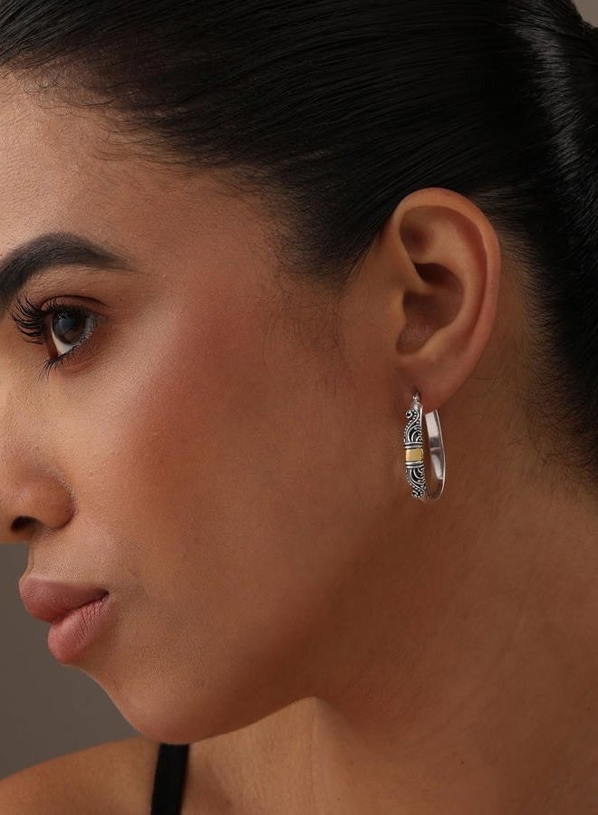 LeCalla 925 Sterling Silver Bali-Style Hoop Earrings Lightweight Click-Top Antique Two-Tone Beaded Italian Bali Style Earring Hoops for Women, Sterling Silver, No Gemstone - Image 2