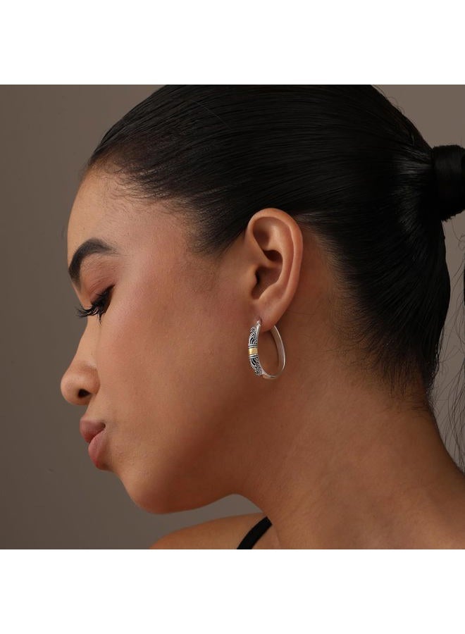 LeCalla 925 Sterling Silver Bali-Style Hoop Earrings Lightweight Click-Top Antique Two-Tone Beaded Italian Bali Style Earring Hoops for Women, Sterling Silver, No Gemstone - Image 4