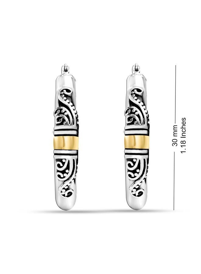 LeCalla 925 Sterling Silver Bali-Style Hoop Earrings Lightweight Click-Top Antique Two-Tone Beaded Italian Bali Style Earring Hoops for Women, Sterling Silver, No Gemstone - Image 5