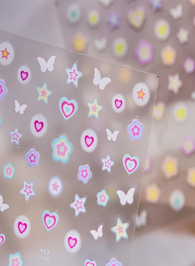 Charmark 5D Embossed Nail Stickers Decal Cute Star Heart Flower Nail Designs Nail Art Supplies Gel Nail Sticker Self-Adhesive Nail Decorations for Nail Art DIY Nail Art Accessories - Image 2