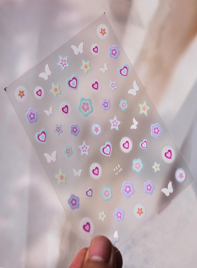 Charmark 5D Embossed Nail Stickers Decal Cute Star Heart Flower Nail Designs Nail Art Supplies Gel Nail Sticker Self-Adhesive Nail Decorations for Nail Art DIY Nail Art Accessories - Image 5