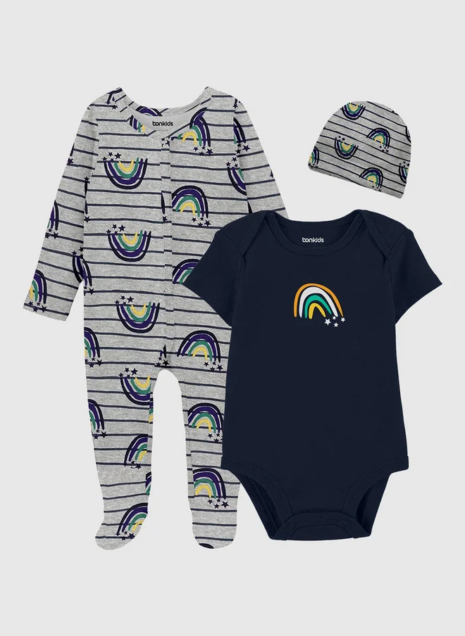 بونكيدز BONKIDS Infants Pack Of 2 Cotton Rompers Set with Cap