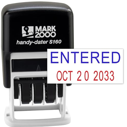 Rubber Stamp Creation Mark 2000 Self-Inking Rubber Date Office Stamp with Entered Phrase Blue Ink & Date RED Ink (Handy-Dater S160), 12-Year Band - Image 1