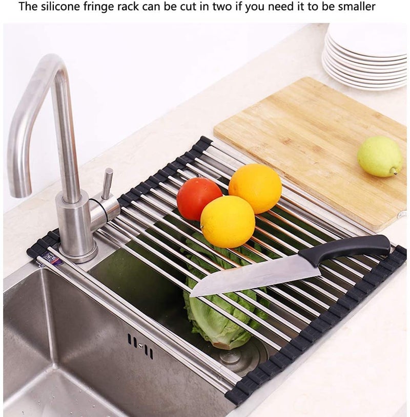 DONDA Stainless Steel Sink Folding Vegetable Fruit and Dish Drying Drain Rack, Stainless Steel Roll-Up Over Sink Rack Kitchen Foldable Drying Drainer (Multicolor) (Large) - Image 2