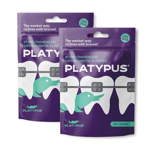 Platypus Orthodontic Flossers for Braces 30 Count Pack of 2 Ortho Picks for Adults Kids Fits Under Arch Wire NonDamaging Encourage Flossing Habits - Image 1