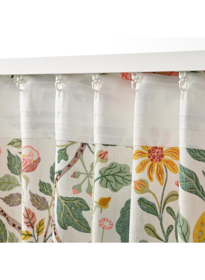 erorex Curtains, 1 pair, white multicolour/floral pattern with heading tape, 145x300 cm - Image 4
