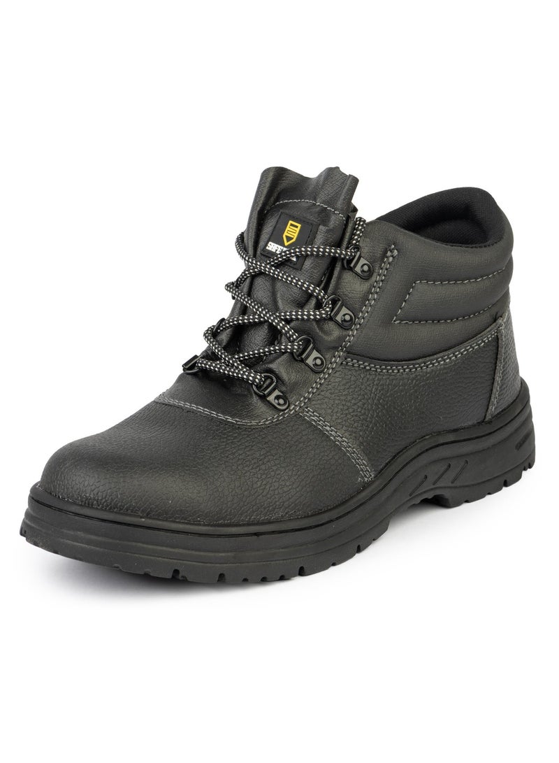 Safe Work Men Safety Shoes, PU Leather - Steel Toe, Slip Resistant, Black - Image 1