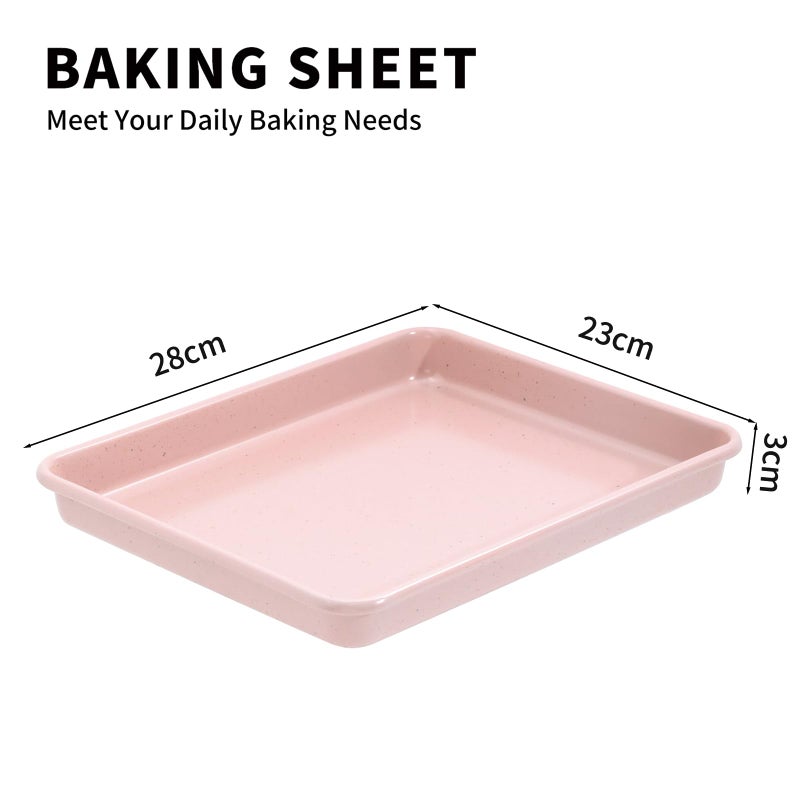 Shinsin Toaster Oven Pans Set of 2, Shinsin 11-Inch Nonstick Baking Sheet Pans and Trays, 1/8 Thicker Replacement Small Baking Tray Accessories for Cookie, Non Toxic and Easy Clean and Diswasher Safe, Pink - Image 3