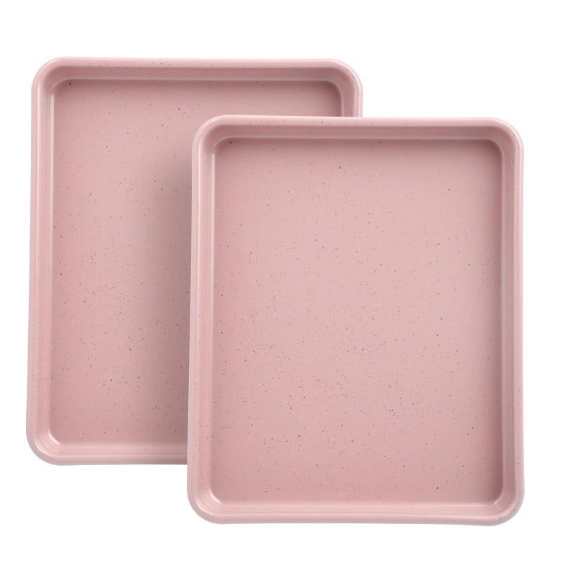 Shinsin Toaster Oven Pans Set of 2, Shinsin 11-Inch Nonstick Baking Sheet Pans and Trays, 1/8 Thicker Replacement Small Baking Tray Accessories for Cookie, Non Toxic and Easy Clean and Diswasher Safe, Pink - Image 1