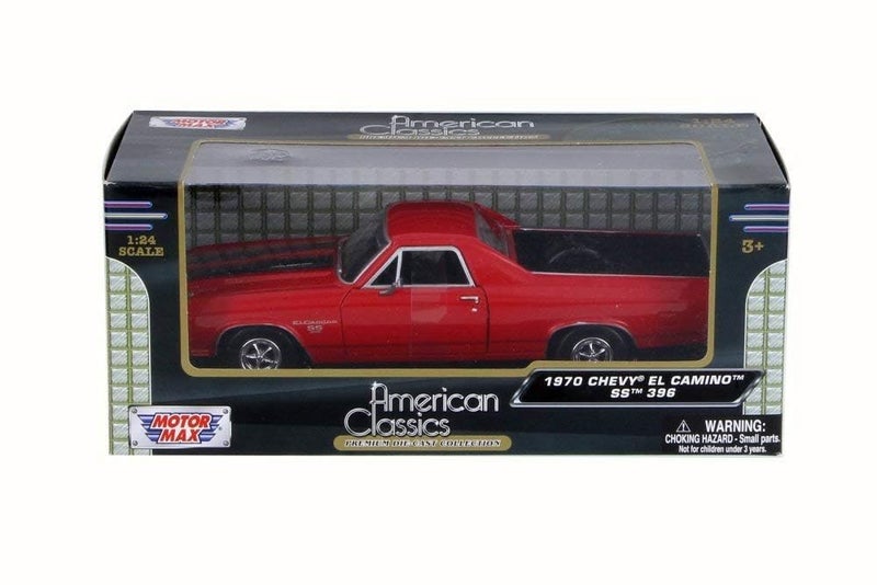 Motormax 1970 Chevrolet El Camino SS 396 Red with Black Stripes 1/24 Diecast Model Car - Image 4