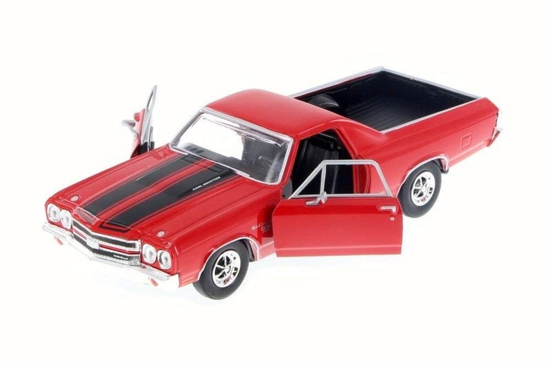 Motormax 1970 Chevrolet El Camino SS 396 Red with Black Stripes 1/24 Diecast Model Car - Image 1