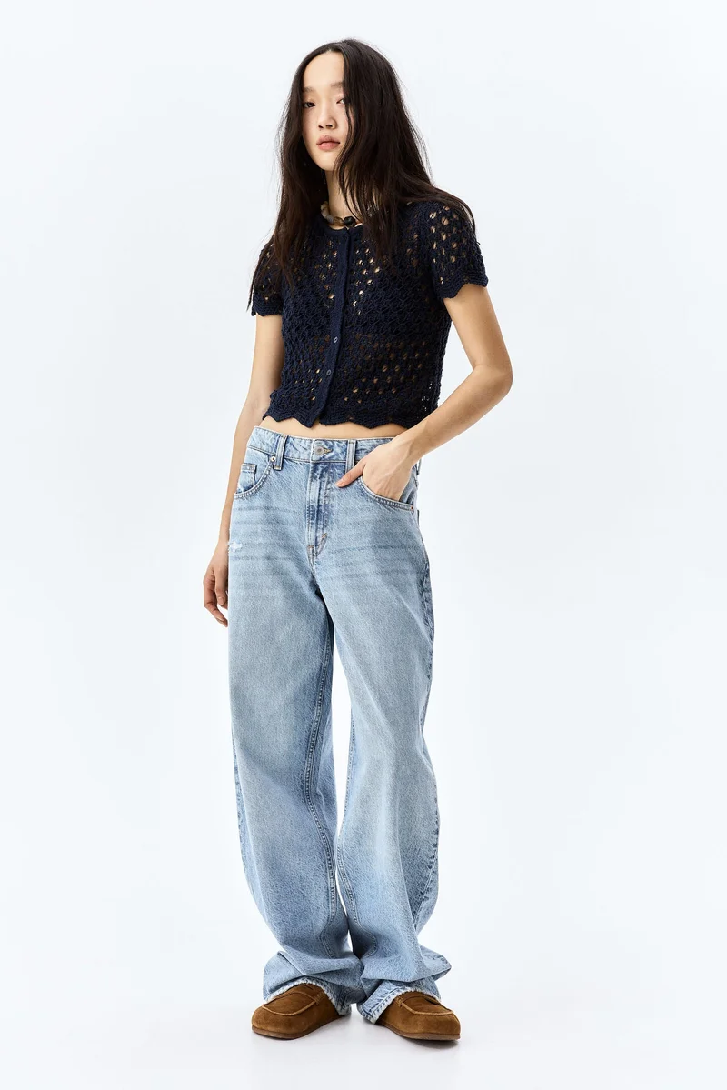 اتش اند ام كارديغان محبوك بأكمام قصيرة