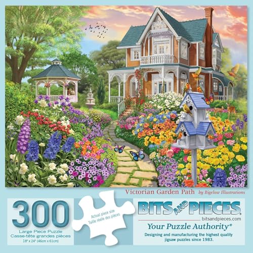 Bits and Pieces 300 Piece Puzzles for Adults 300 Large Pieces 18 x 24 Jigsaw Puzzles Flowers Birds Gazebo Random Die Cut No 2 Pieces Alike Victorian Garden Path - Image 5