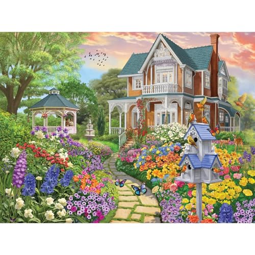 Bits and Pieces 300 Piece Puzzles for Adults 300 Large Pieces 18 x 24 Jigsaw Puzzles Flowers Birds Gazebo Random Die Cut No 2 Pieces Alike Victorian Garden Path - Image 1