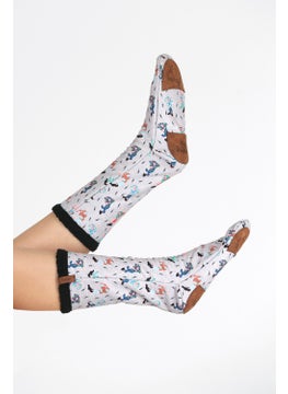 Hamur Dough Women's Colorful Patterned Winter Socks Anti-Slip Booties CRP-048 Happy Black Wellsoft  - Image 1